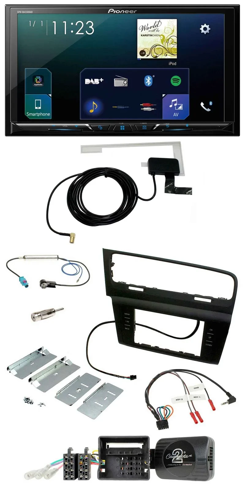 Автомагнитола Pioneer 2DIN, DAB, USB, Bluetooth, поддержка кнопок на руле, для VW Golf VII (с 2012)