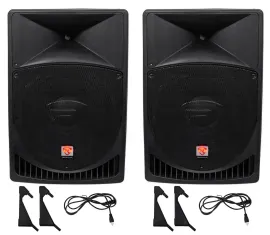 Pair Rockville Power Gig RPG15 15" Powered Active 2000 Watt 2-Way DJ PA Speakers