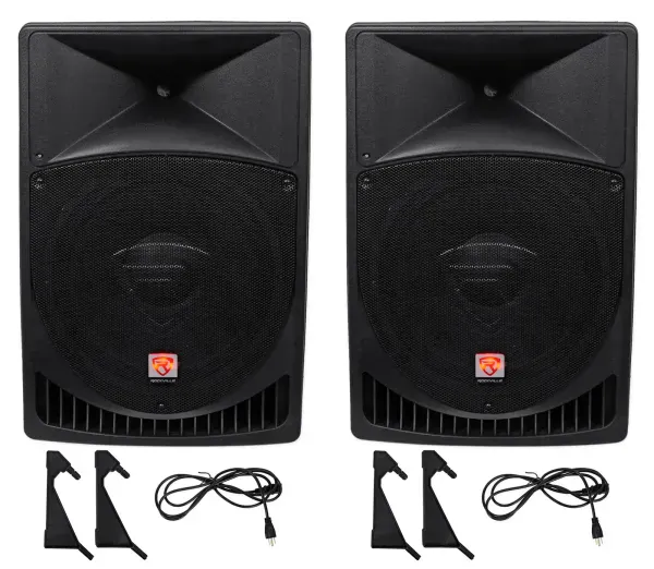 Pair Rockville Power Gig RPG15 15" Powered Active 2000 Watt 2-Way DJ PA Speakers