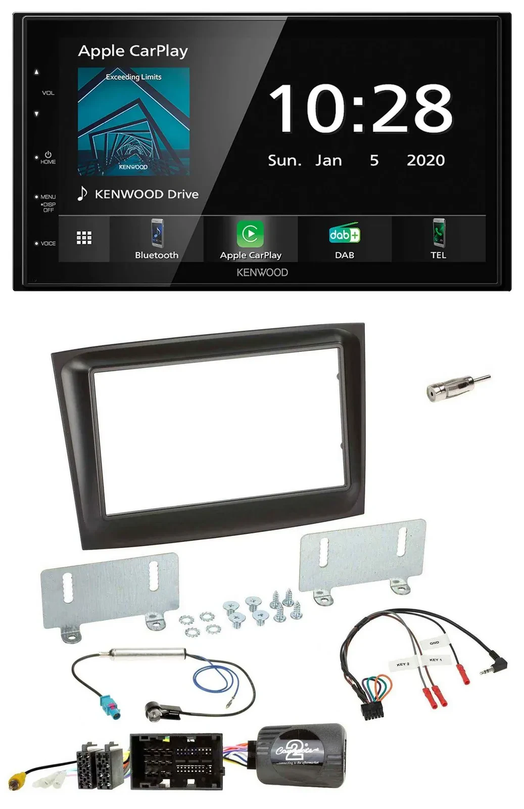 Kenwood Bluetooth Lenkrad DAB USB 2DIN Autoradio für Fiat Doblo ab 2015 schwarz