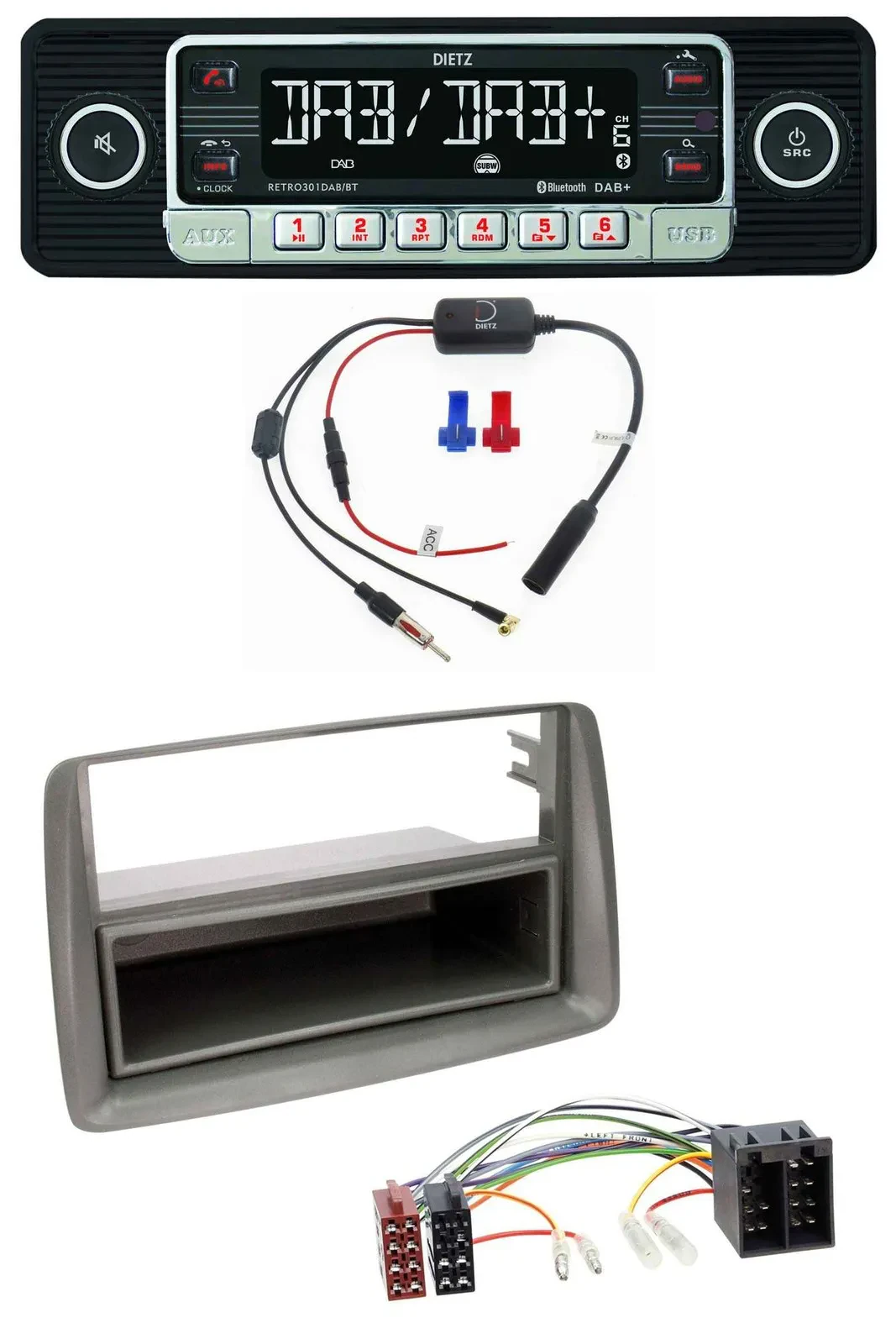 Dietz MP3 DAB Bluetooth USB Autoradio für Fiat Panda (169 2003-2012) grau