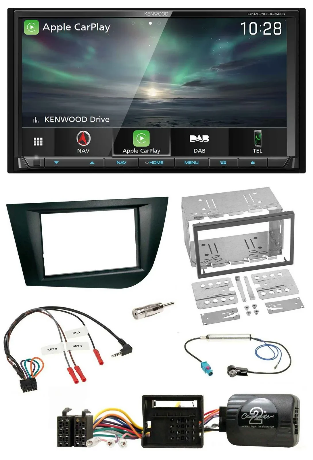 Kenwood Bluetooth USB 2DIN Lenkrad TMC DAB Navigation für Seat Leon 2005-2009 sc