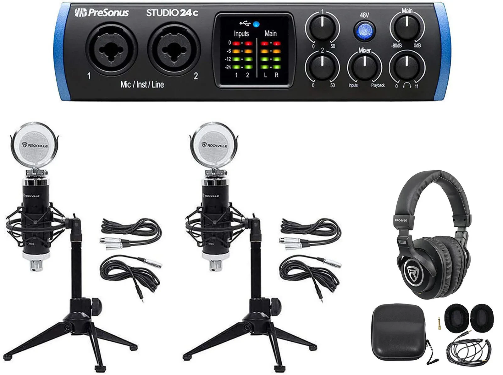 Presonus STUDIO 24C ASMR Recording Streaming Interface+Mics+Stands+Headphones