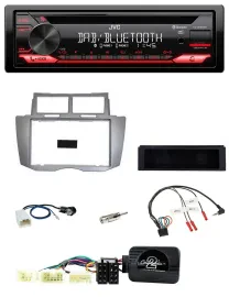 Автомагнитола для Toyota Yaris (2007–2011) JVC CD, DAB, USB, Bluetooth, серебристая, поддержка управления на руле