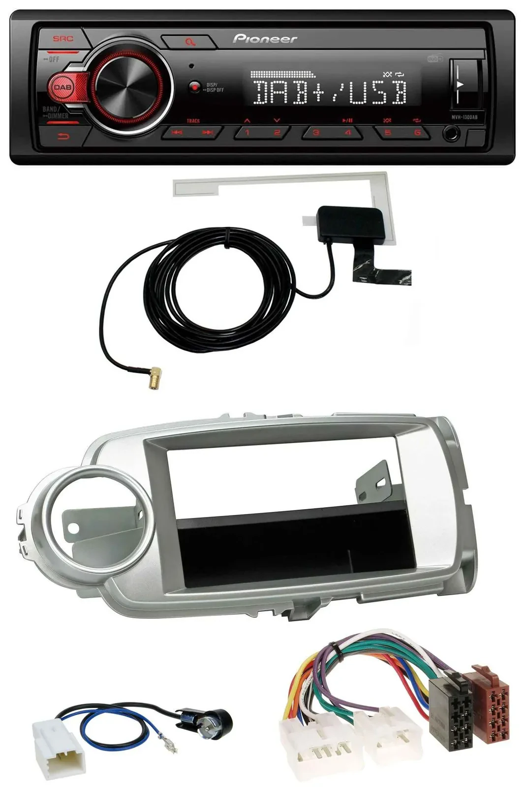 Автомагнитола для Toyota Yaris (2011–2014) Pioneer 1-DIN MP3 DAB USB AUX серебристая