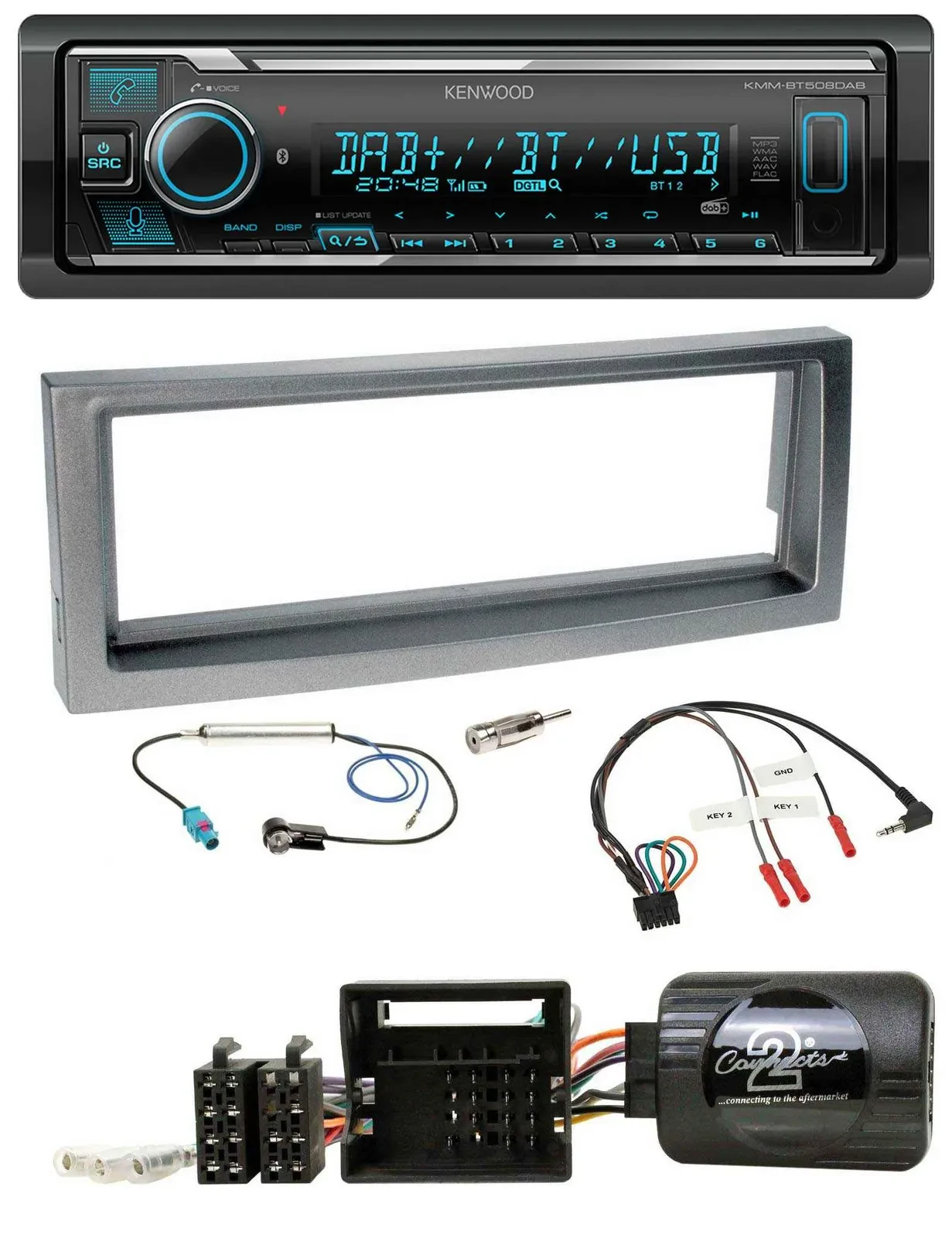 Автомагнитола Kenwood Bluetooth, DAB, USB, для Citroen C5 (с 2005), серый металлик