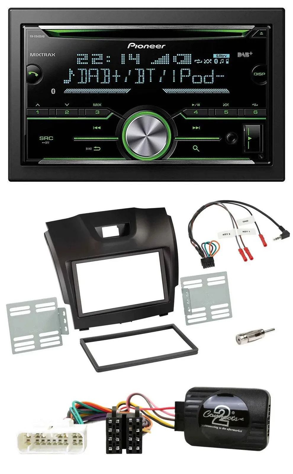 Pioneer Bluetooth Lenkrad DAB 2DIN USB CD Autoradio für Isuzu D-Max ab 12 dunkel