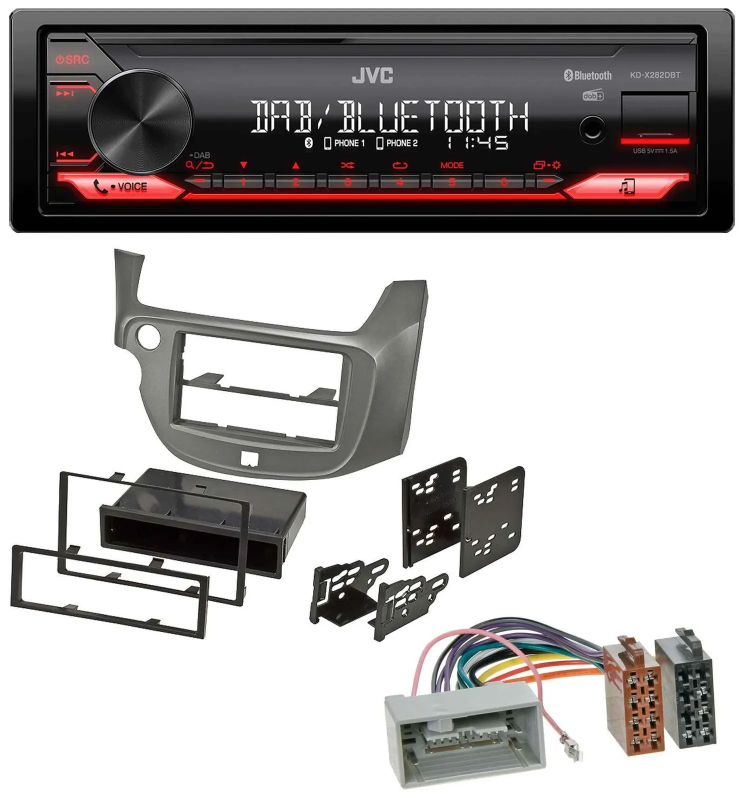 JVC Bluetooth USB DAB MP3 Autoradio für Honda Jazz (ab 2009) - silber