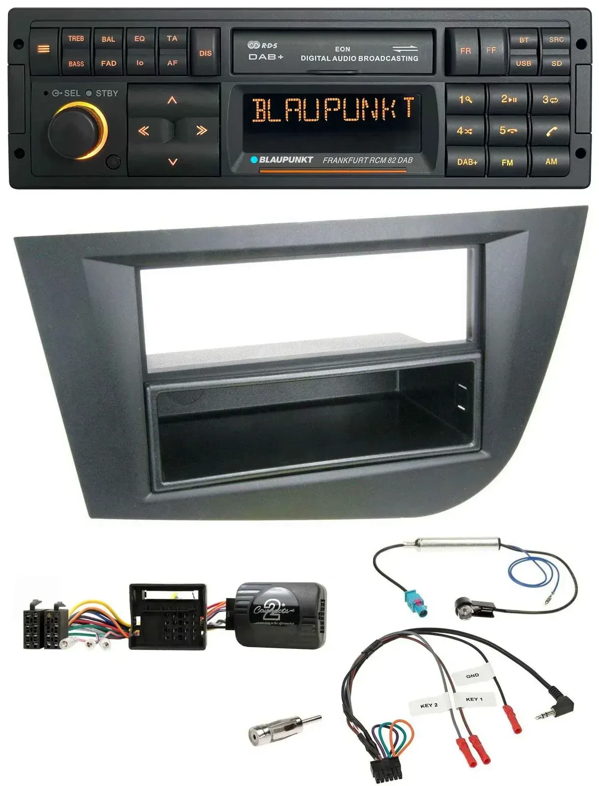 Автомагнитола Blaupunkt USB, DAB, SD, Bluetooth для Seat Leon (2005–2010), черный, с поддержкой кнопок на руле