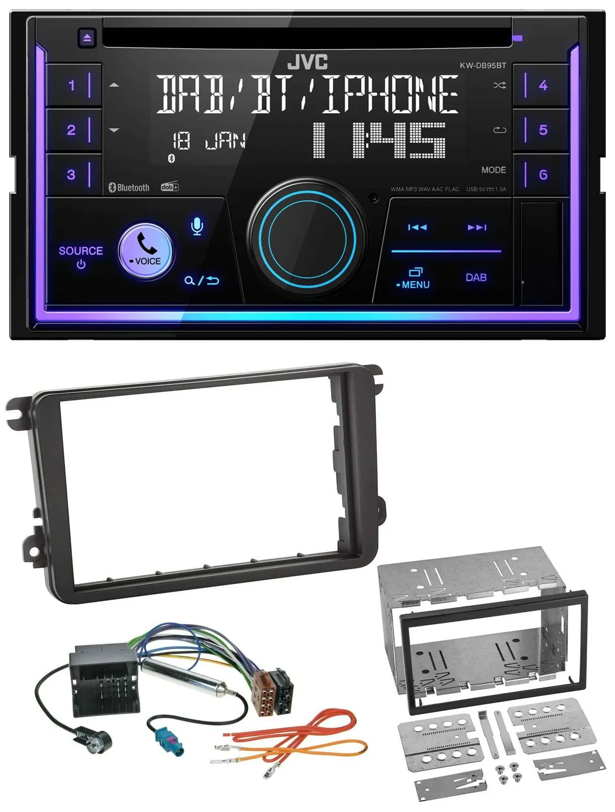 JVC MP3 USB 2DIN DAB Bluetooth CD Autoradio für VW Passat 05-14 Polo 09-14 Sciro