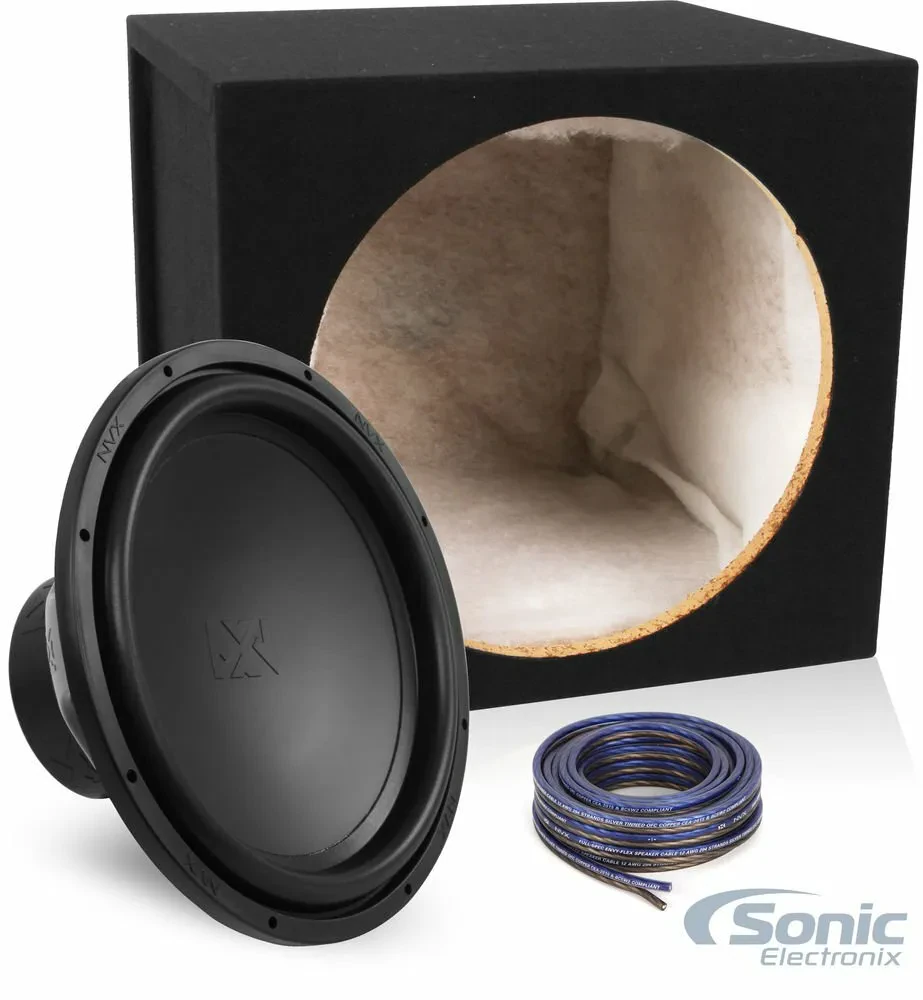 NVX VSW154v2 750W 15" Car Subwoofer w/ Sealed Enclosure Box & Speaker Wire