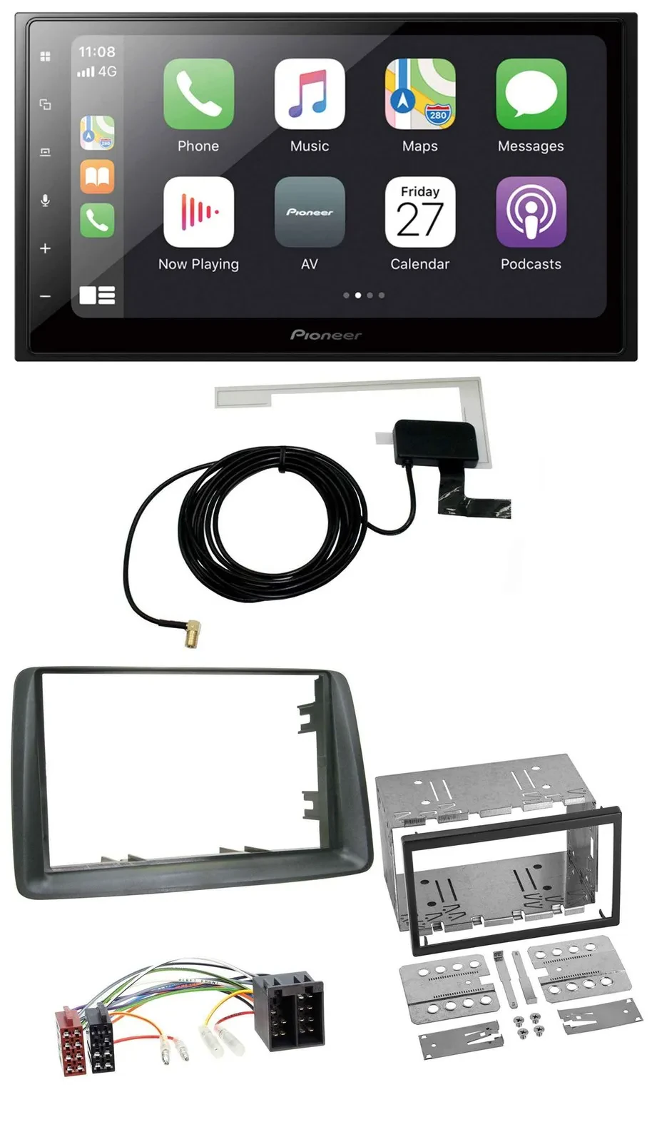 Pioneer USB MP3 2DIN Bluetooth DAB Autoradio für Fiat Panda 2003-2012 grau