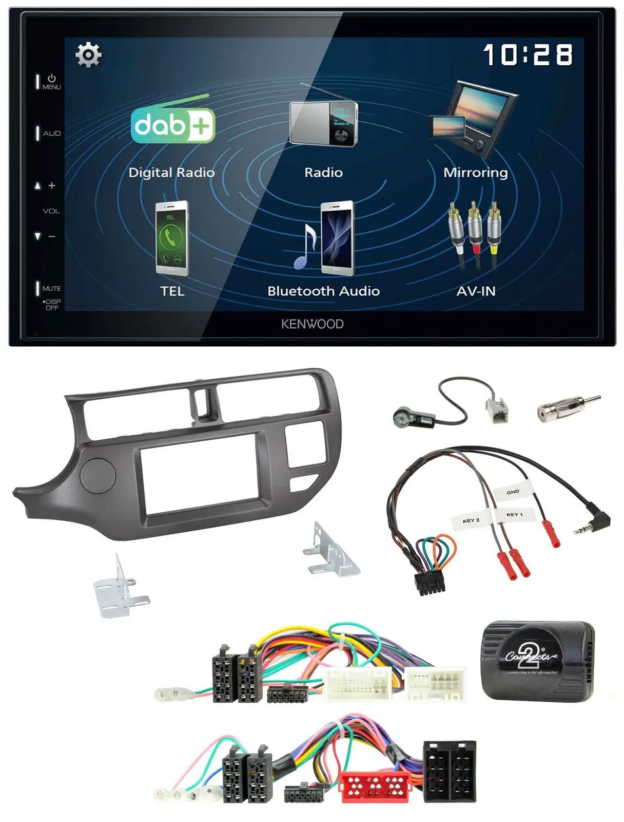 Kenwood 2DIN Bluetooth Lenkrad USB DAB Autoradio für Kia Rio 11-15 UB anthrazit