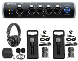 PRESONUS SW5E 5-Port AVB Switch w/ PoE, Rack Mountable+Headphones+(2) Mics+Cases