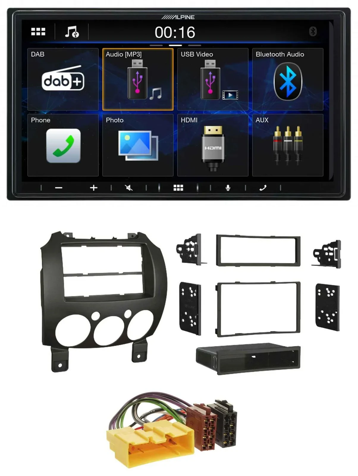 Alpine Bluetooth 2DIN MP3 DAB USB Autoradio für Mazda 2 (ab 2007)