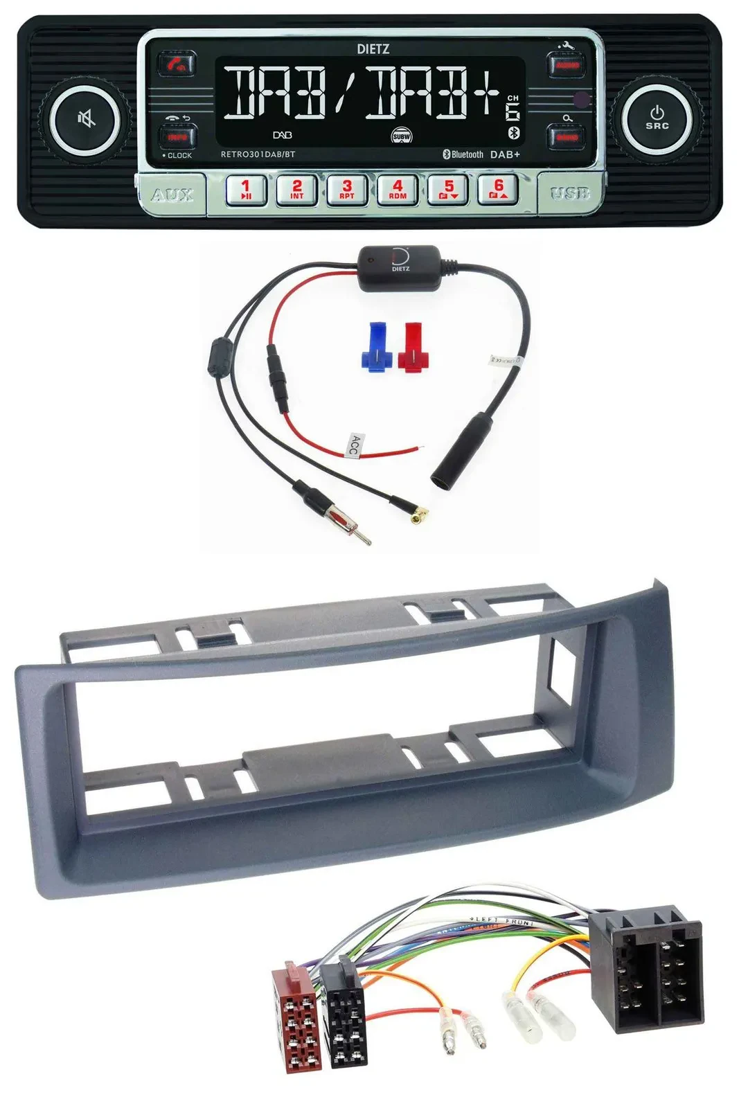 Dietz MP3 DAB Bluetooth USB Autoradio für Renault Scenic Megane bis 03 grau