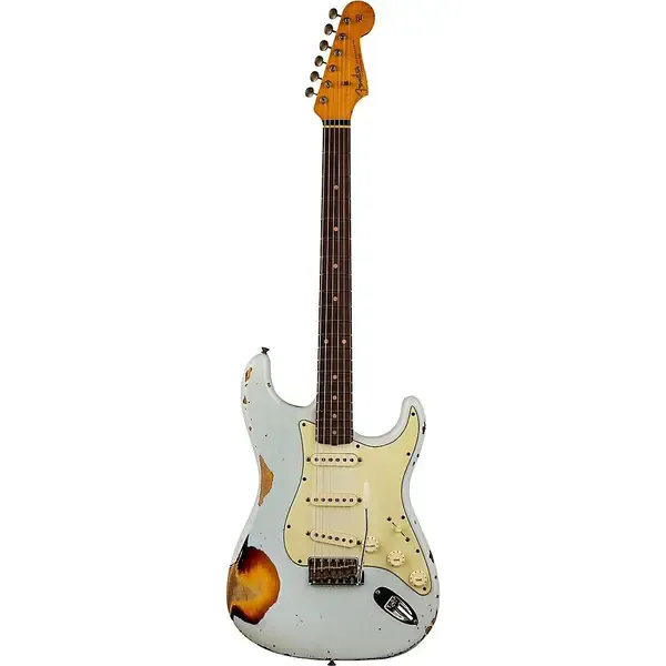 Электрогитара Fender Custom Shop '61 Stratocaster Heavy Relic Super Faded Aged Sonic Blue over 3-Color Sunburst
