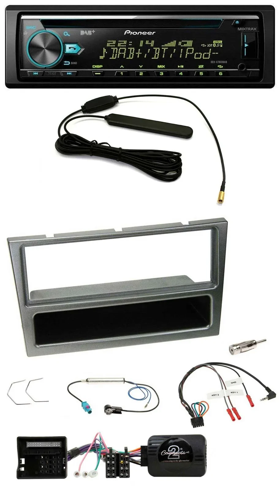 Автомагнитола Pioneer CD/MP3, DAB, USB, совместима с кнопками на руле, для Opel Corsa C (2004–2006), алюминий