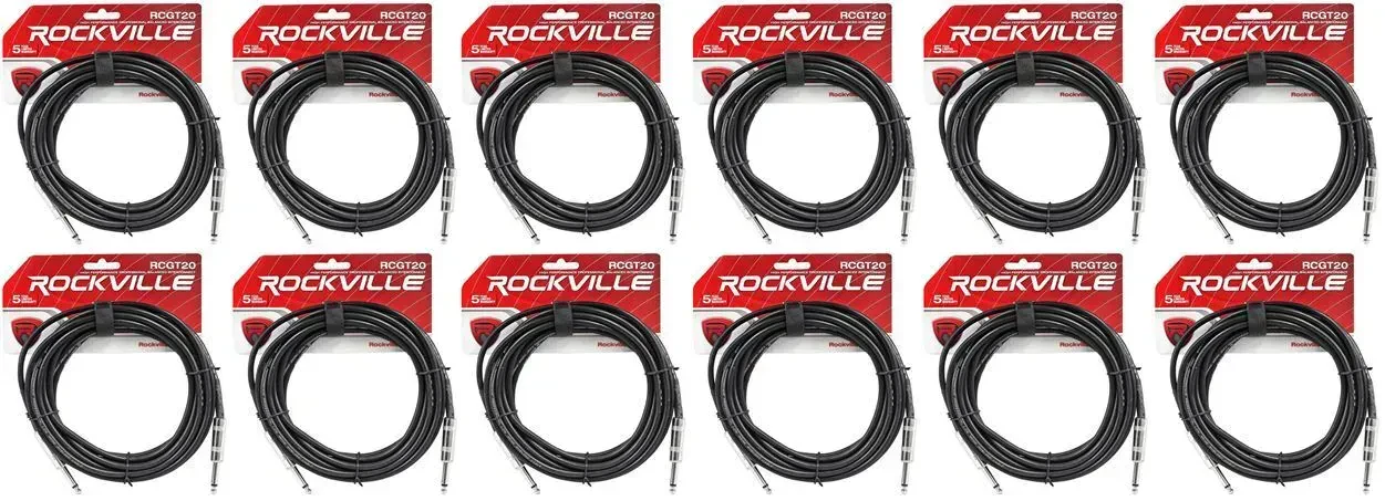 Инструментальный кабель Rockville RCGT20B Black 6.1 м (12 штук)