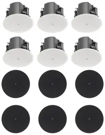 (6) JBL Control 412C/T 3" Commercial 70v Ceiling Speakers+Round Black Grilles