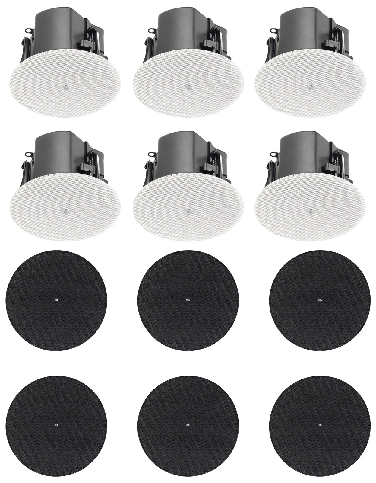 (6) JBL Control 412C/T 3" Commercial 70v Ceiling Speakers+Round Black Grilles