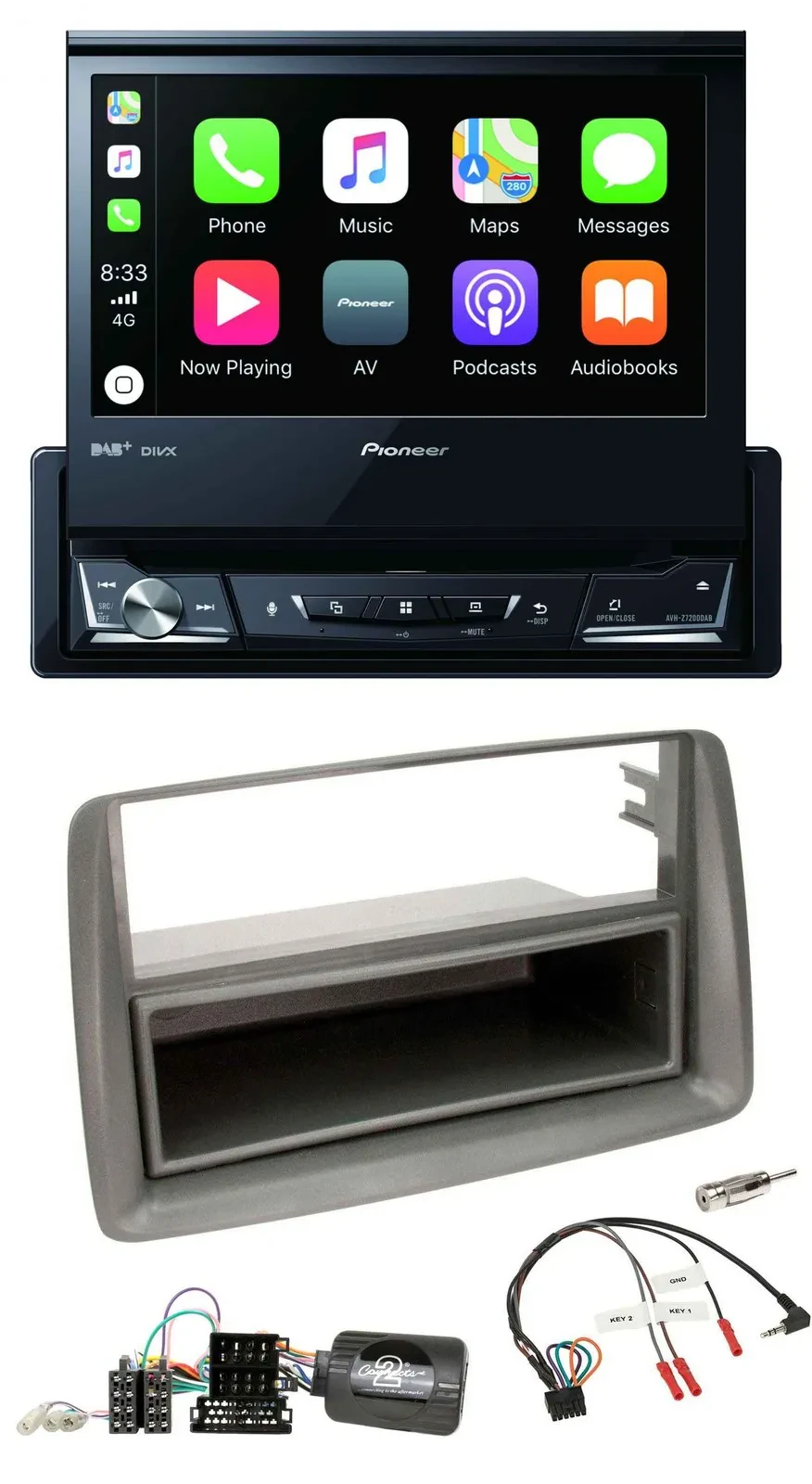 Pioneer DVD Bluetooth DAB USB Lenkrad Autoradio für Fiat Panda 169 2007-2012 gra