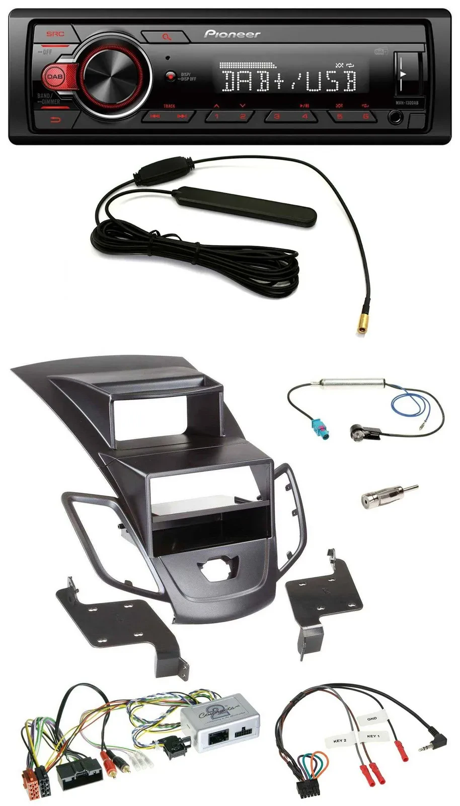 Автомагнитола Pioneer 1-DIN DAB USB MP3 для Ford Fiesta (2010–2017), дисплей, чёрный