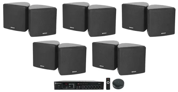 Rockville Commercial Bluetooth Amp+Wifi Receiver+(10) 3.5" Black Cube Speakers