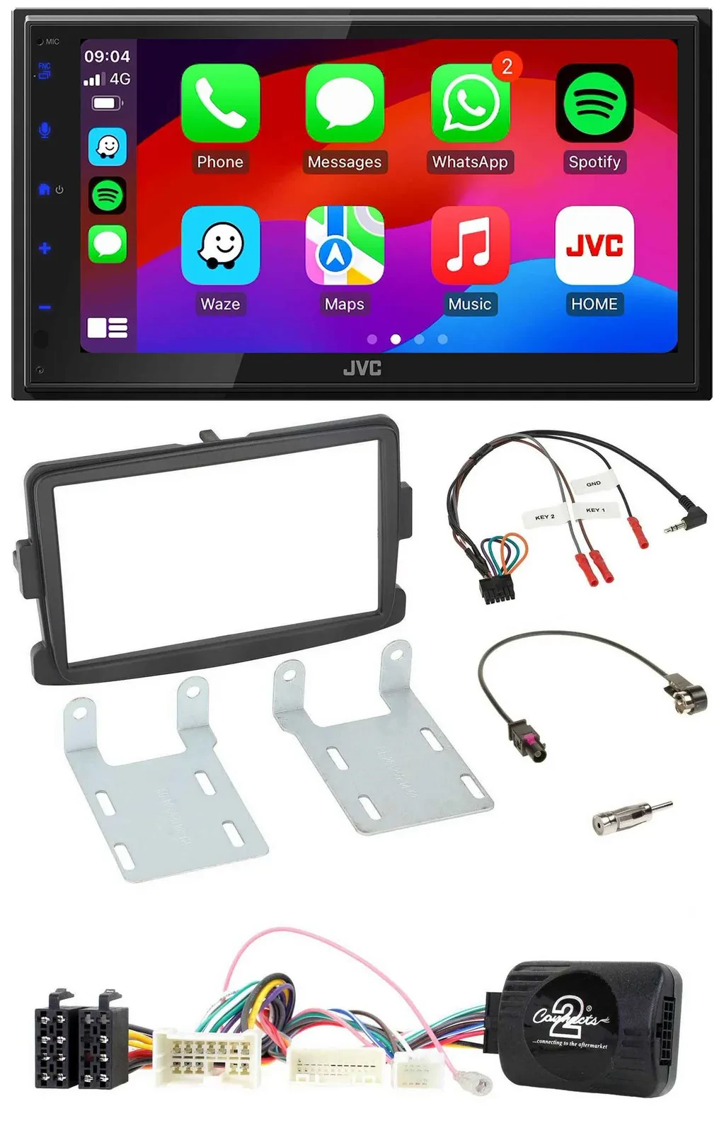 JVC Bluetooth USB Lenkrad 2DIN DAB Autoradio für Dacia ab 2012 schwarz