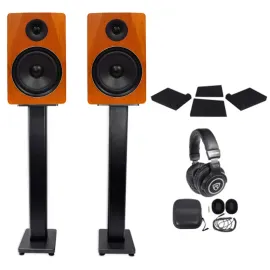 Pair Rockville APM8C 8" 500W Powered Studio Monitors+Stands+Pads+Headphones