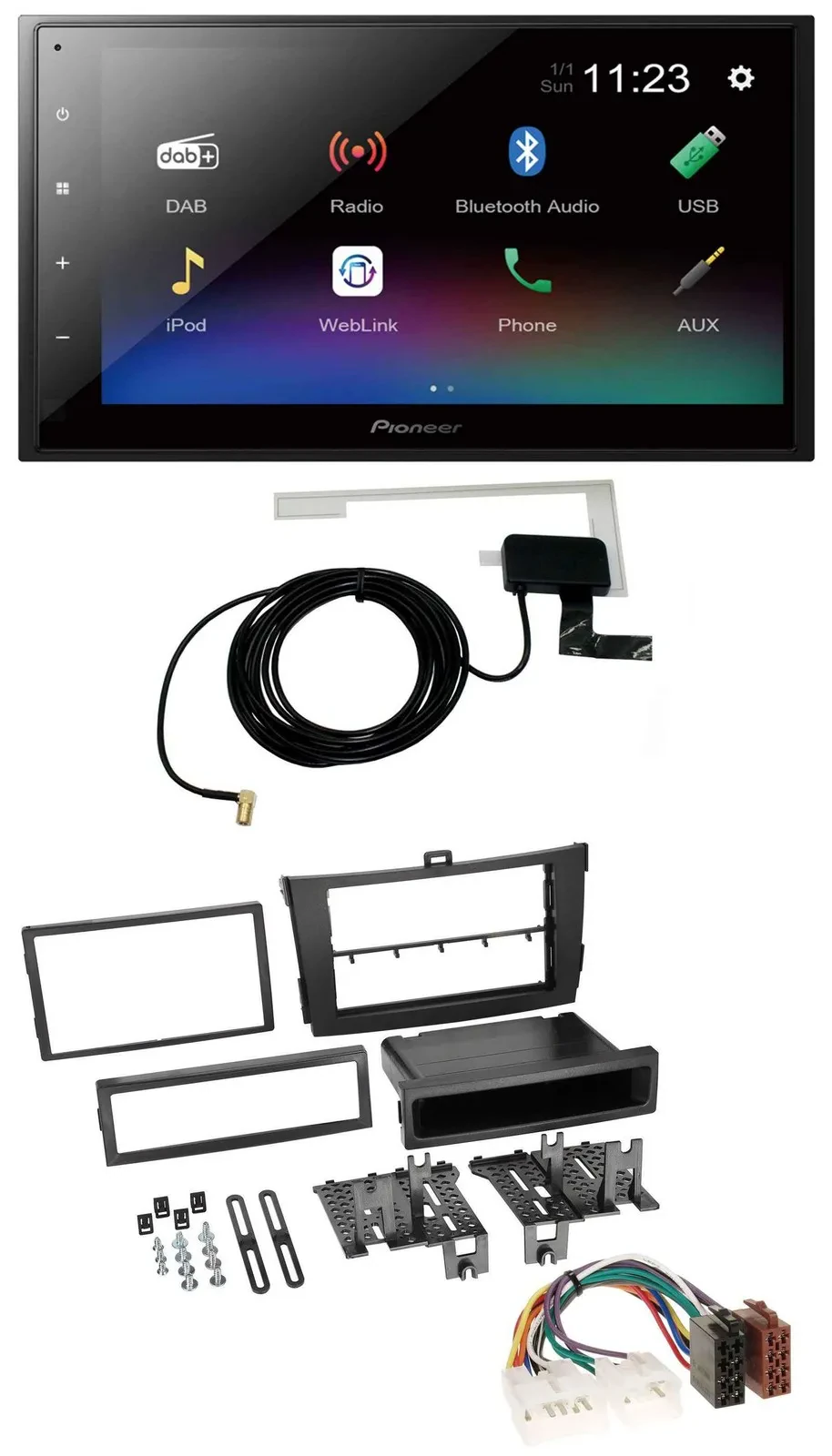 Pioneer DAB MP3 Bluetooth 2DIN USB Autoradio für Toyota Corolla 09-13 schwarz