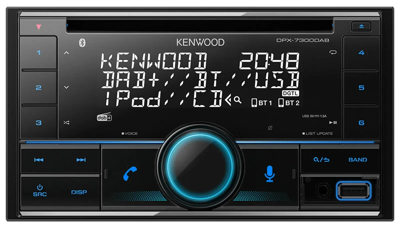 Автомагнитола Kenwood DPX-7300DAB 2-DIN, CD/MP3, DAB, Bluetooth, USB, iPod, AUX