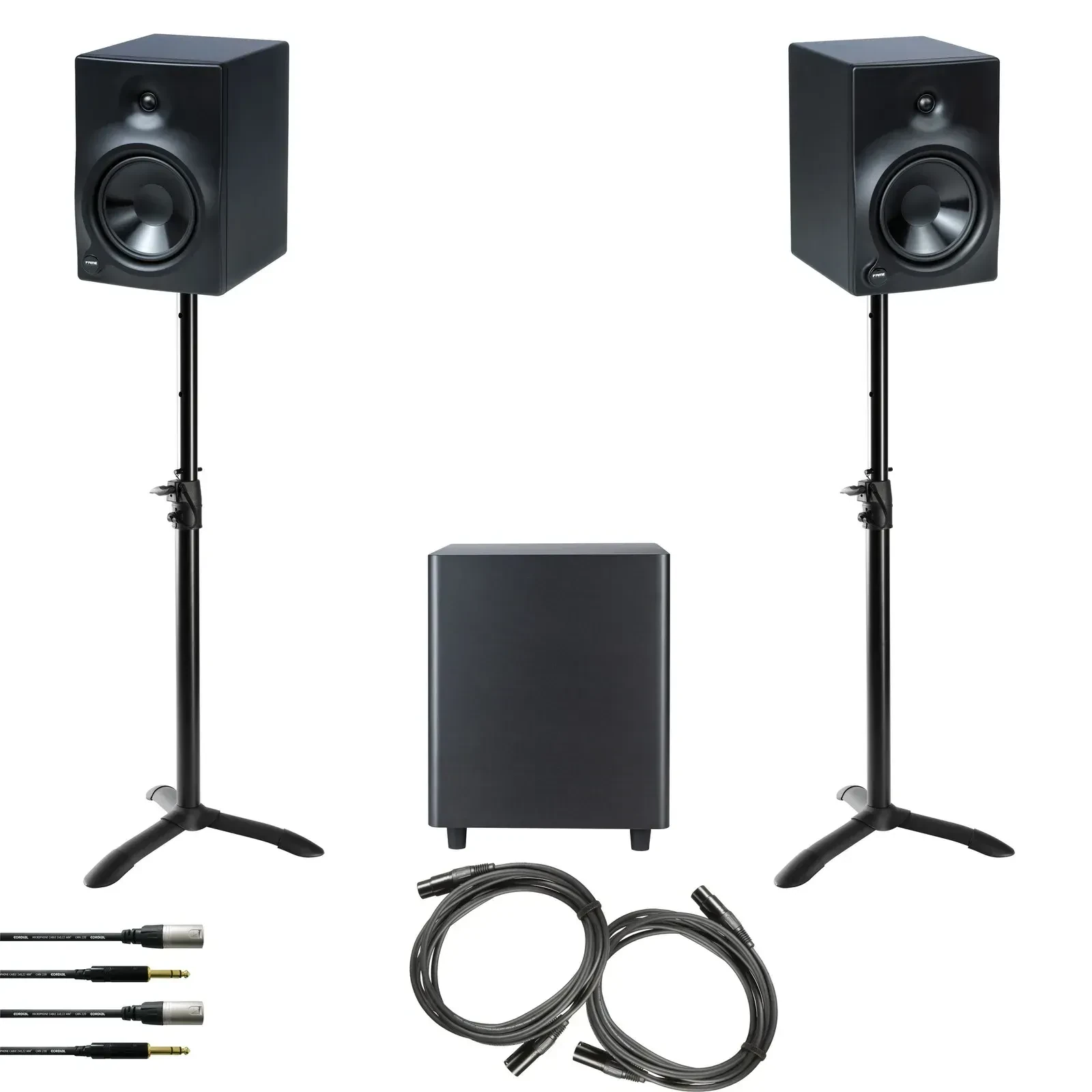 Студийные мониторы Fame Audio Studio Set (набор, 5 шт.), сабвуфер 10", 2 активных монитора, 2 стойки для мониторов