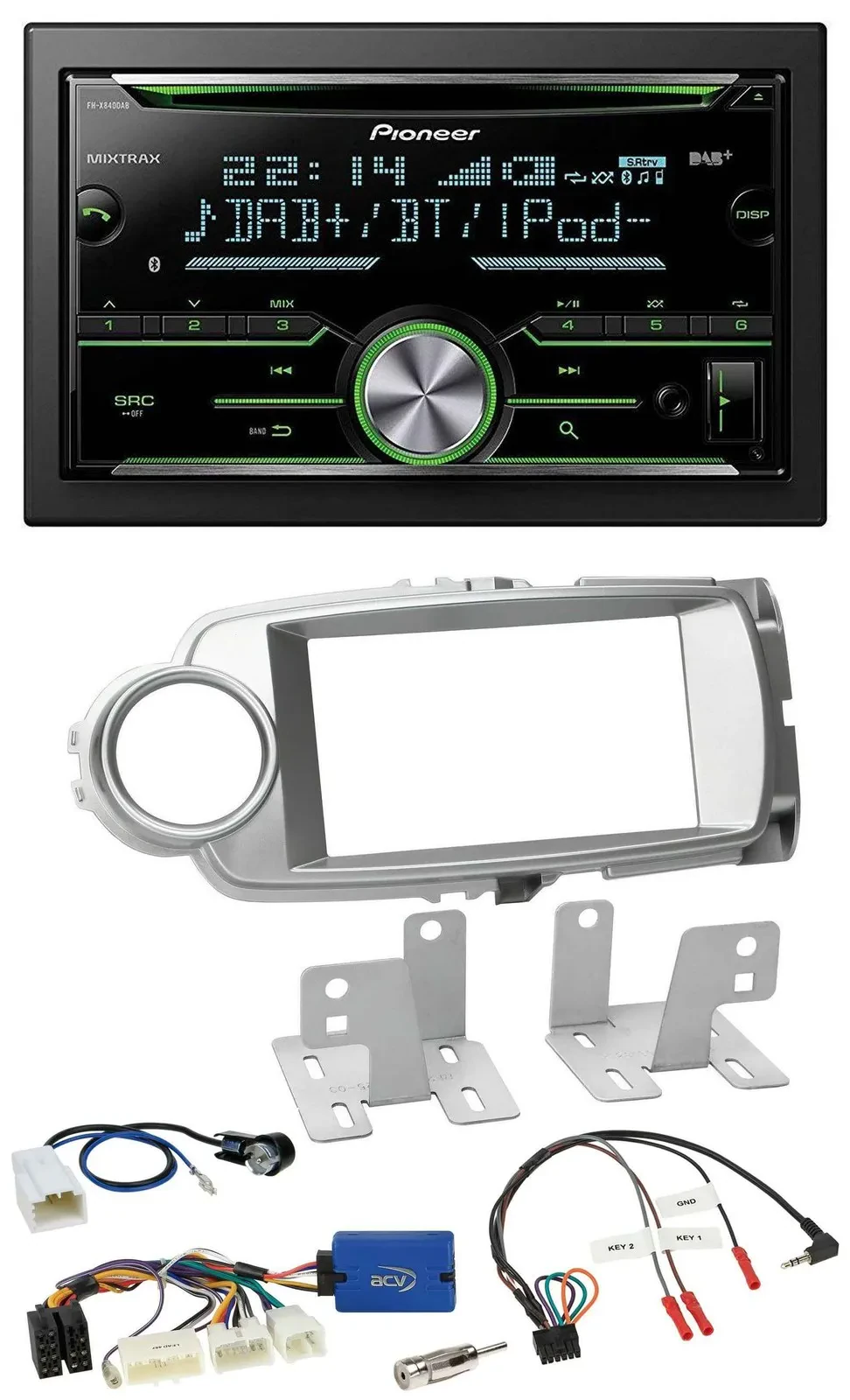 Автомагнитола для Toyota Yaris 2011–2014 Pioneer 2 DIN, Bluetooth, DAB, USB, CD, совместимая с управлением на руле