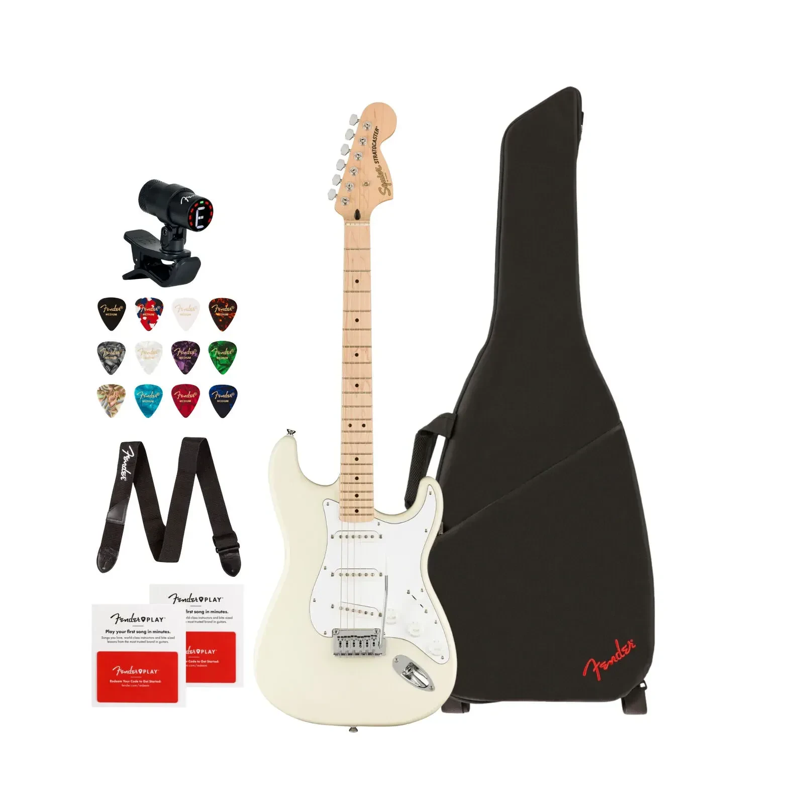 Fender Affinity Series Stratocaster Electric Guitar White with Bag Bundle