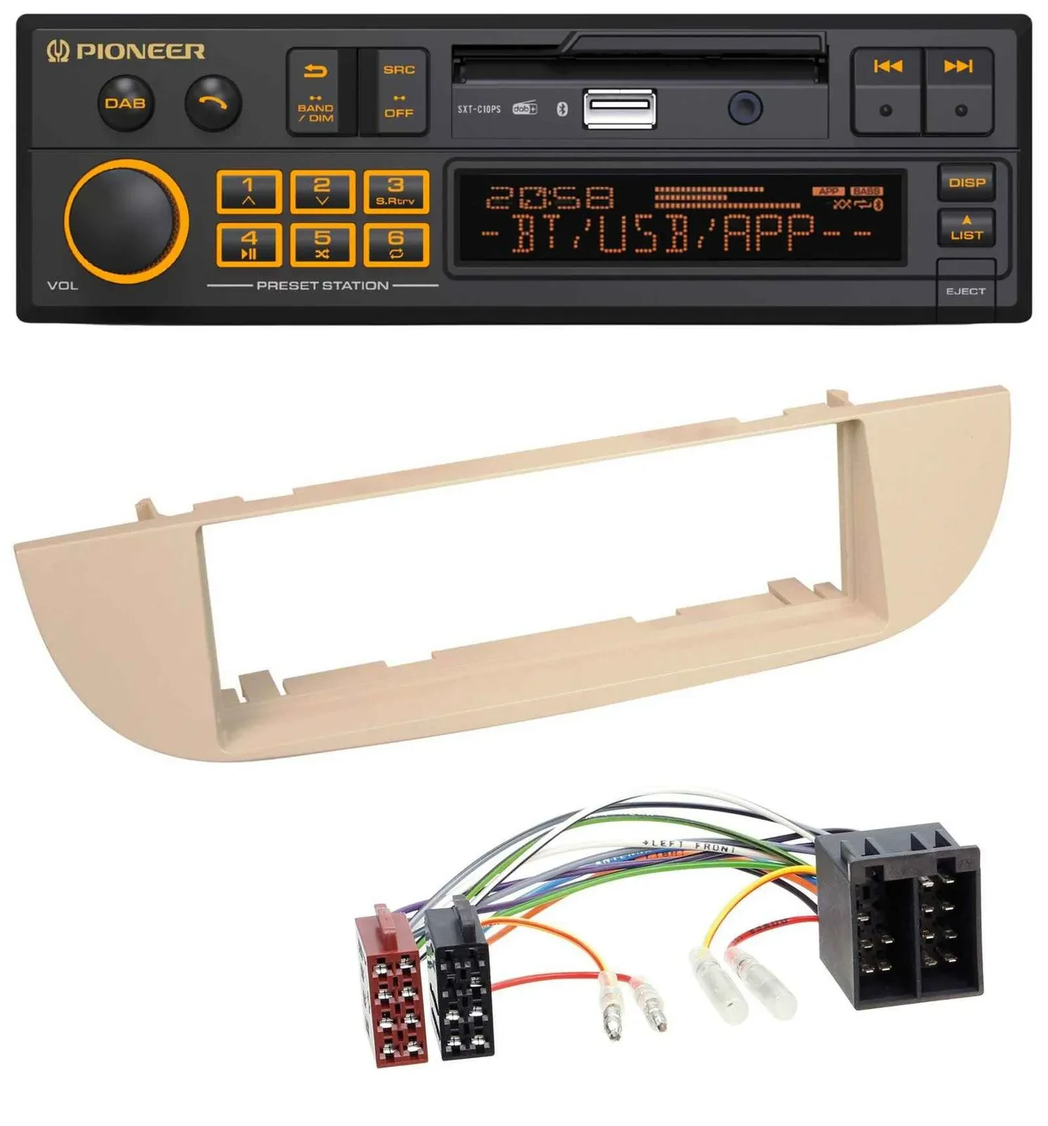 Pioneer DAB MP3 USB Bluetooth Autoradio für Fiat 500 ab 2007 perlgrau beige