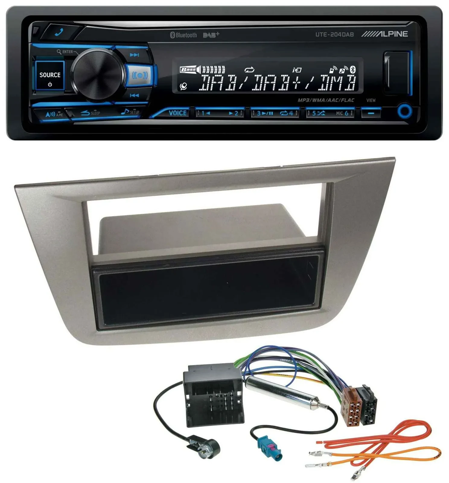 Alpine USB Bluetooth DAB MP3 Autoradio für Seat Altea Toledo ab 05 Anthrazit-met