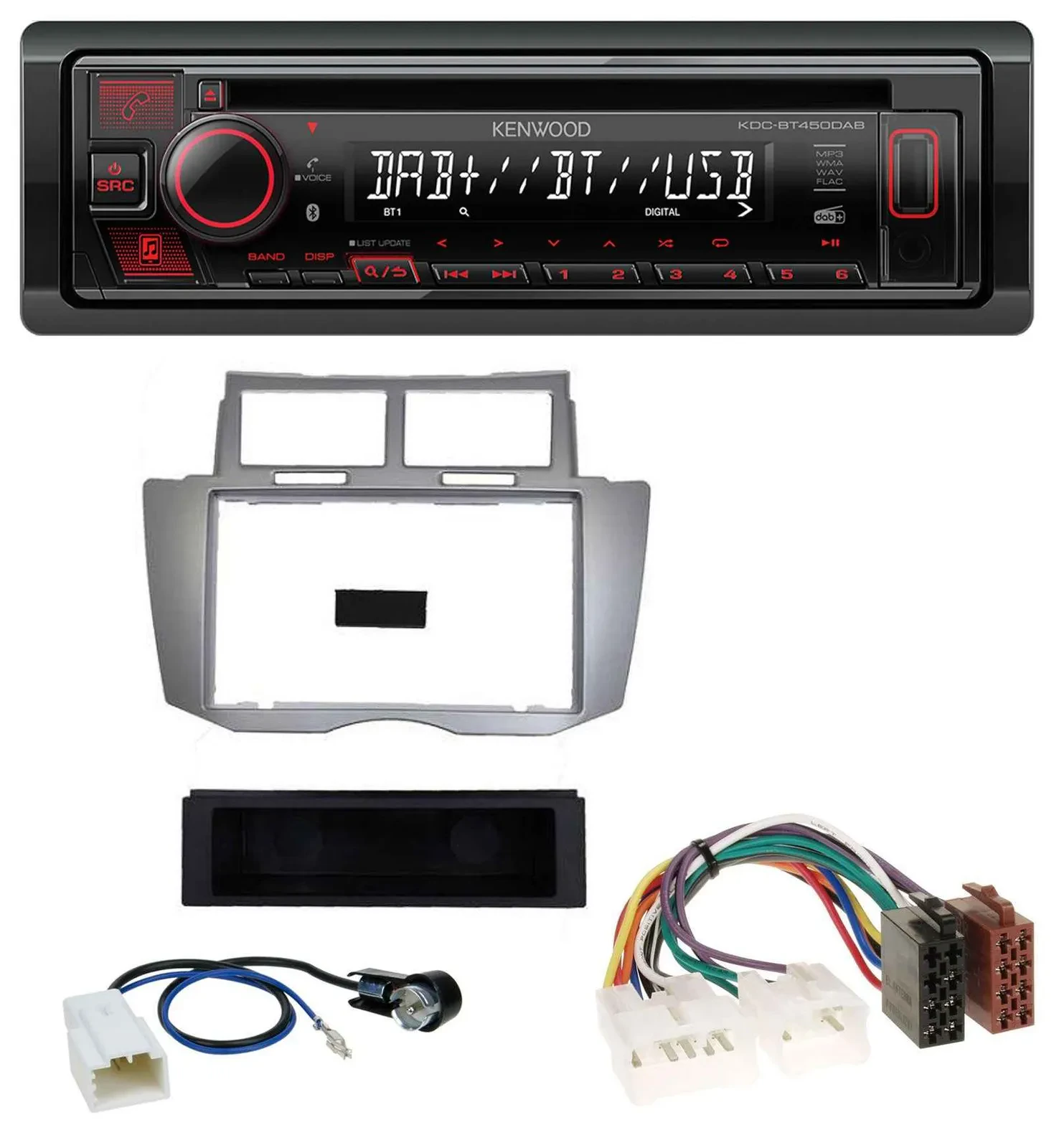 Автомагнитола Kenwood MP3 CD USB Bluetooth DAB для Toyota Yaris (2007–2011)