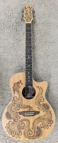 Luna HEN DRA SPR Henna Dragon Spruce &Mahogany Acoustic Electric Cutaway Guitar