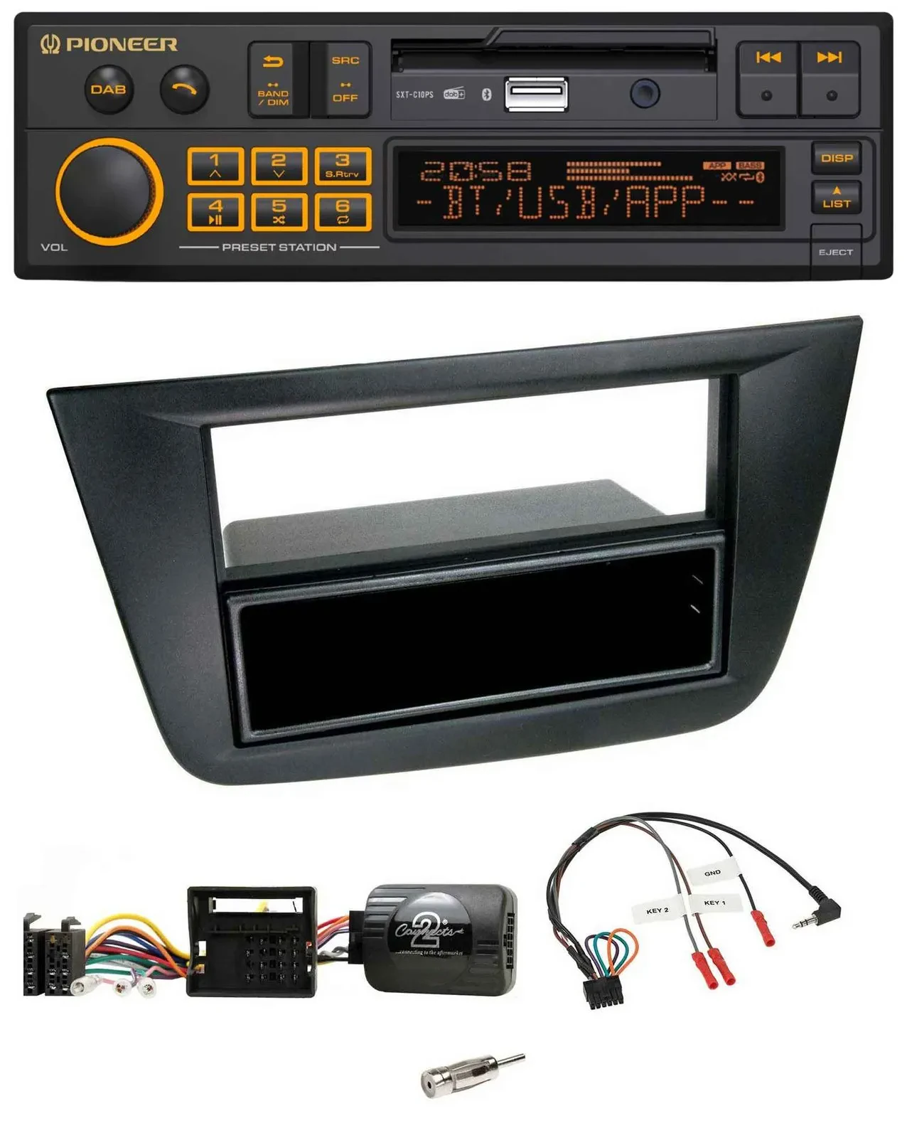 Автомагнитола Pioneer DAB, USB, Bluetooth, поддержка кнопок на руле, для Seat Altea/Toledo (2004–2009), черная