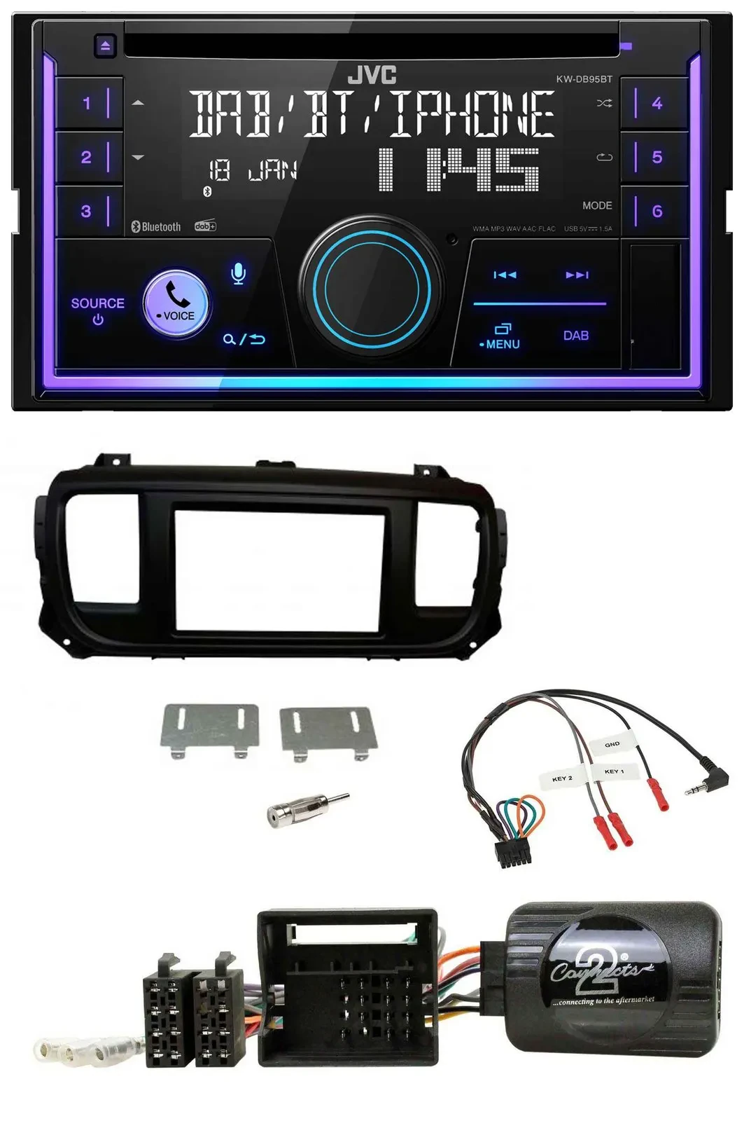 JVC Lenkrad USB 2DIN DAB Bluetooth CD Autoradio für Toyota Proace Citroen Jumpy
