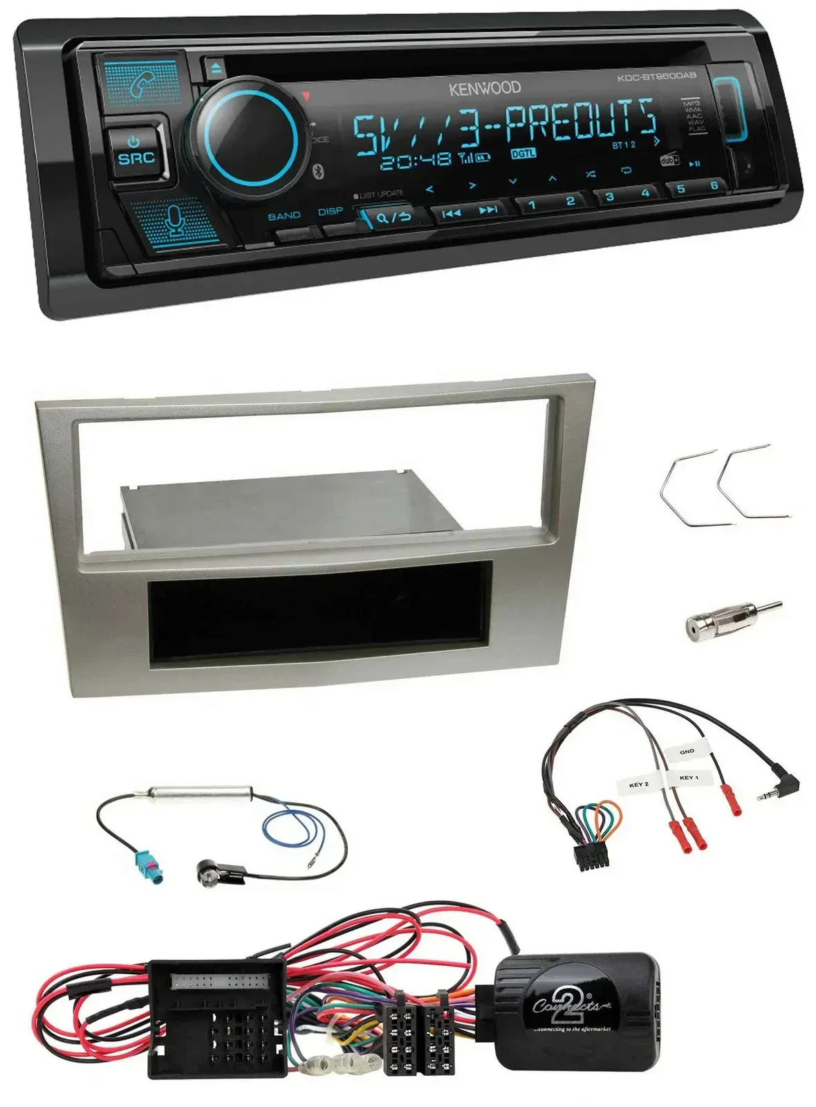 Автомагнитола для Opel Corsa D Kenwood Bluetooth USB CD DAB, совместима с управлением на руле, цвет Satin Stone