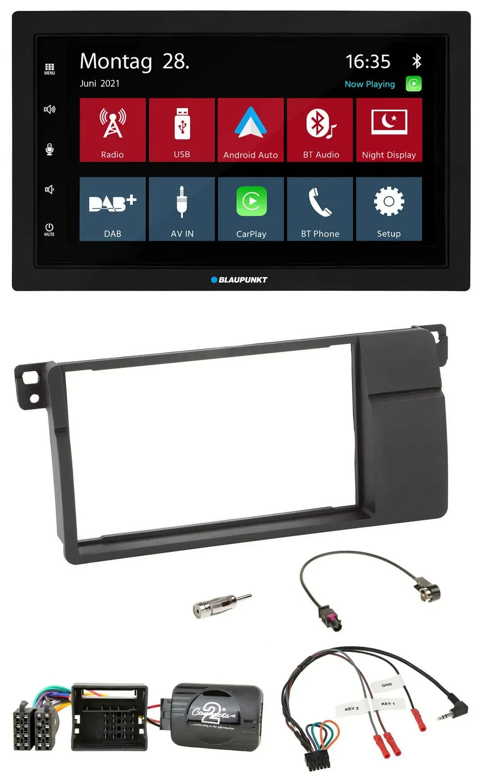 Blaupunkt Lenkrad Bluetooth DAB 2DIN USB Autoradio für BMW 3er E46 00-06 Quadloc