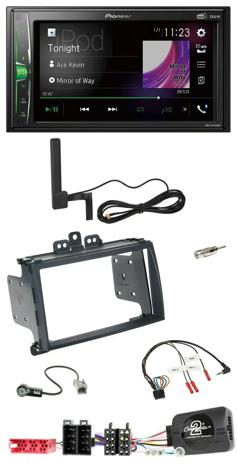 Автомагнитола для Hyundai i20 (2009–2012) Pioneer 2DIN, DAB, Bluetooth, MP3, черная, поддержка кнопок на руле