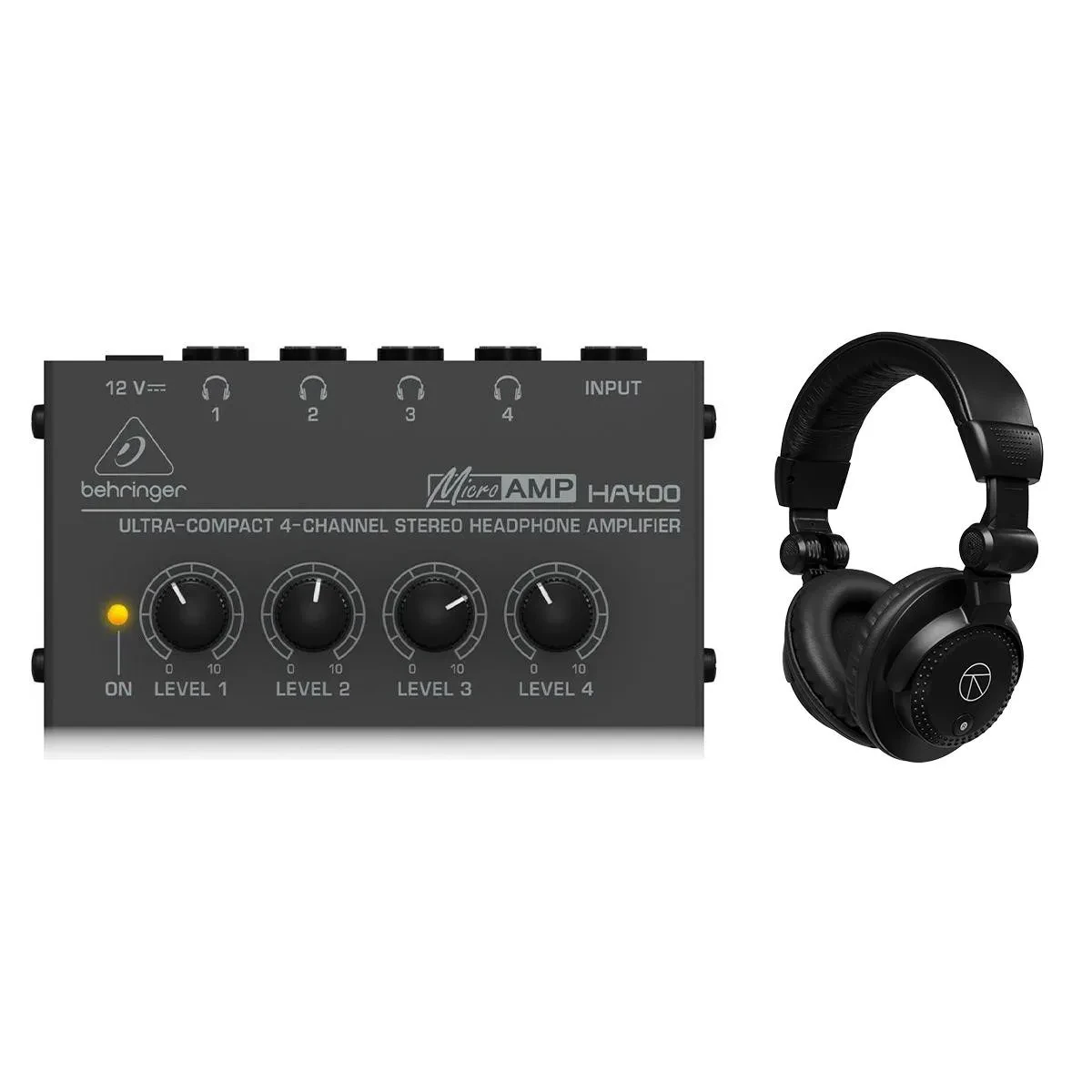 Behringer HA-400 Ultra Compact 4-Channel Stereo Headphone Amplifier, Bundle with