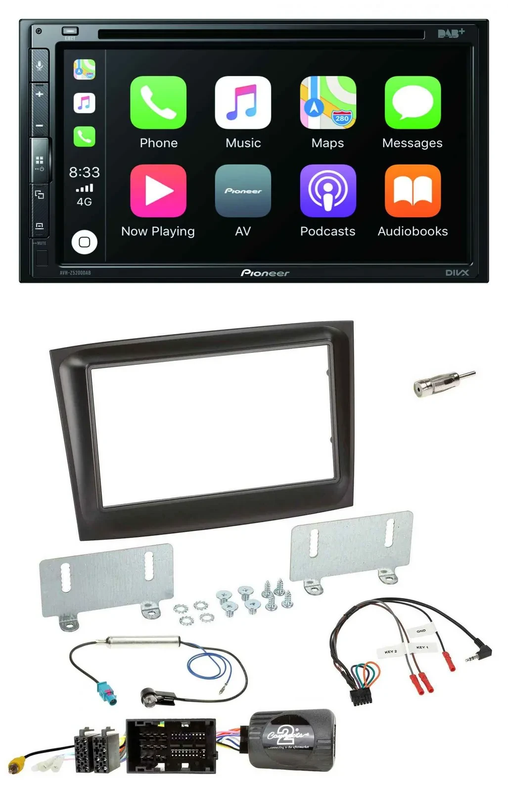 Pioneer DVD 2DIN Lenkrad DAB Bluetooth USB Autoradio für Fiat Doblo ab 2015 schw