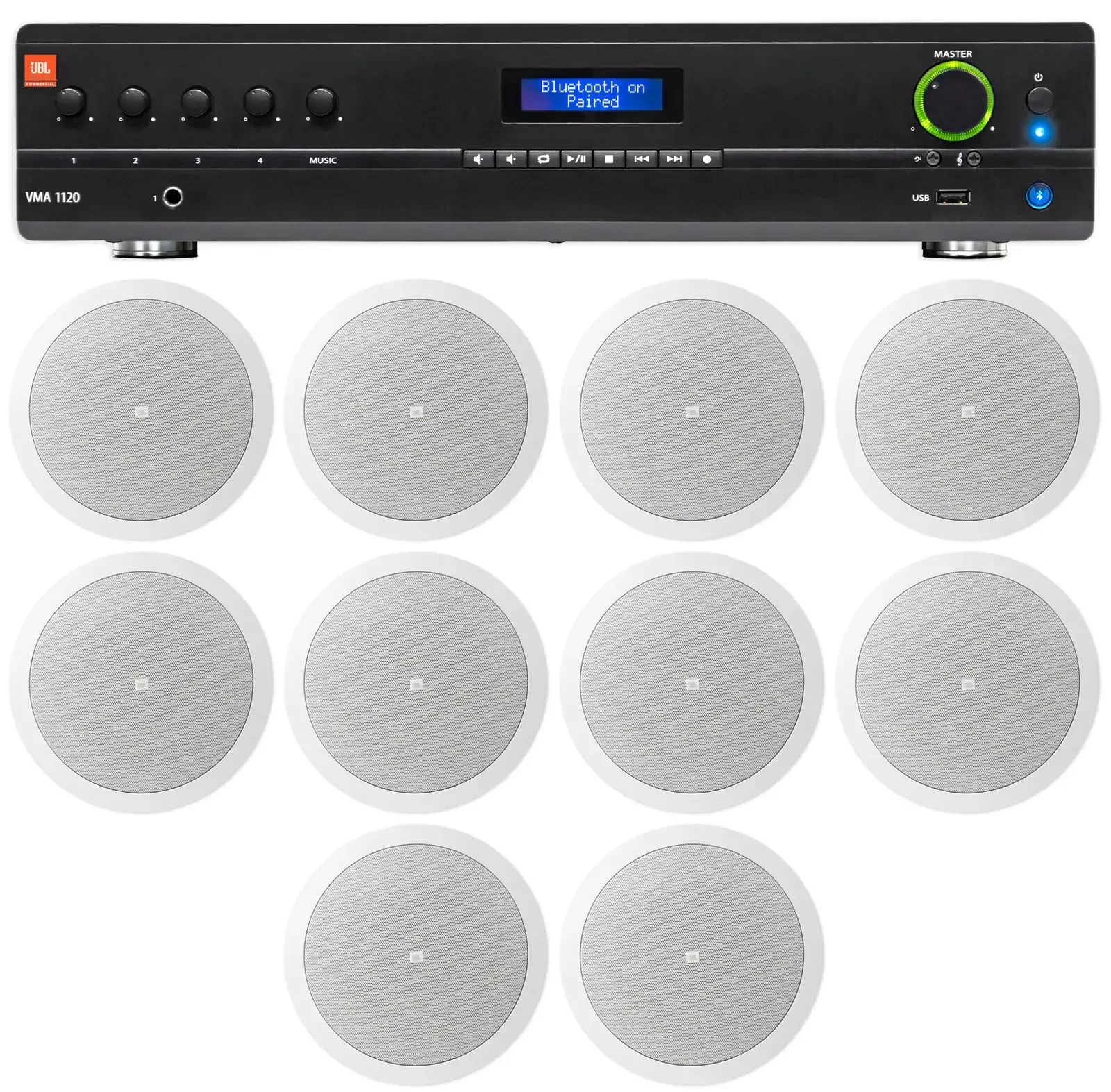 Потолочная акустика JBL 16C/T White с усилителем (10 штук)