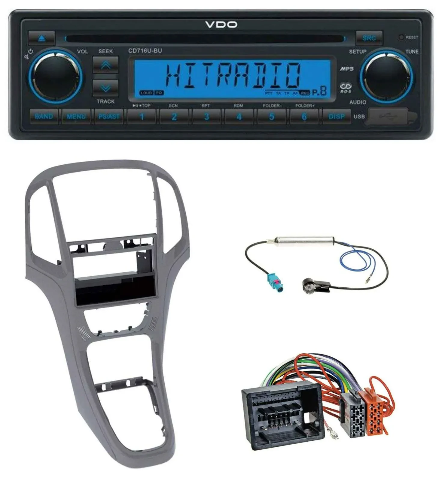VDO AUX MP3 1DIN CD USB Autoradio für Opel Astra J ab 2009 Titan grau