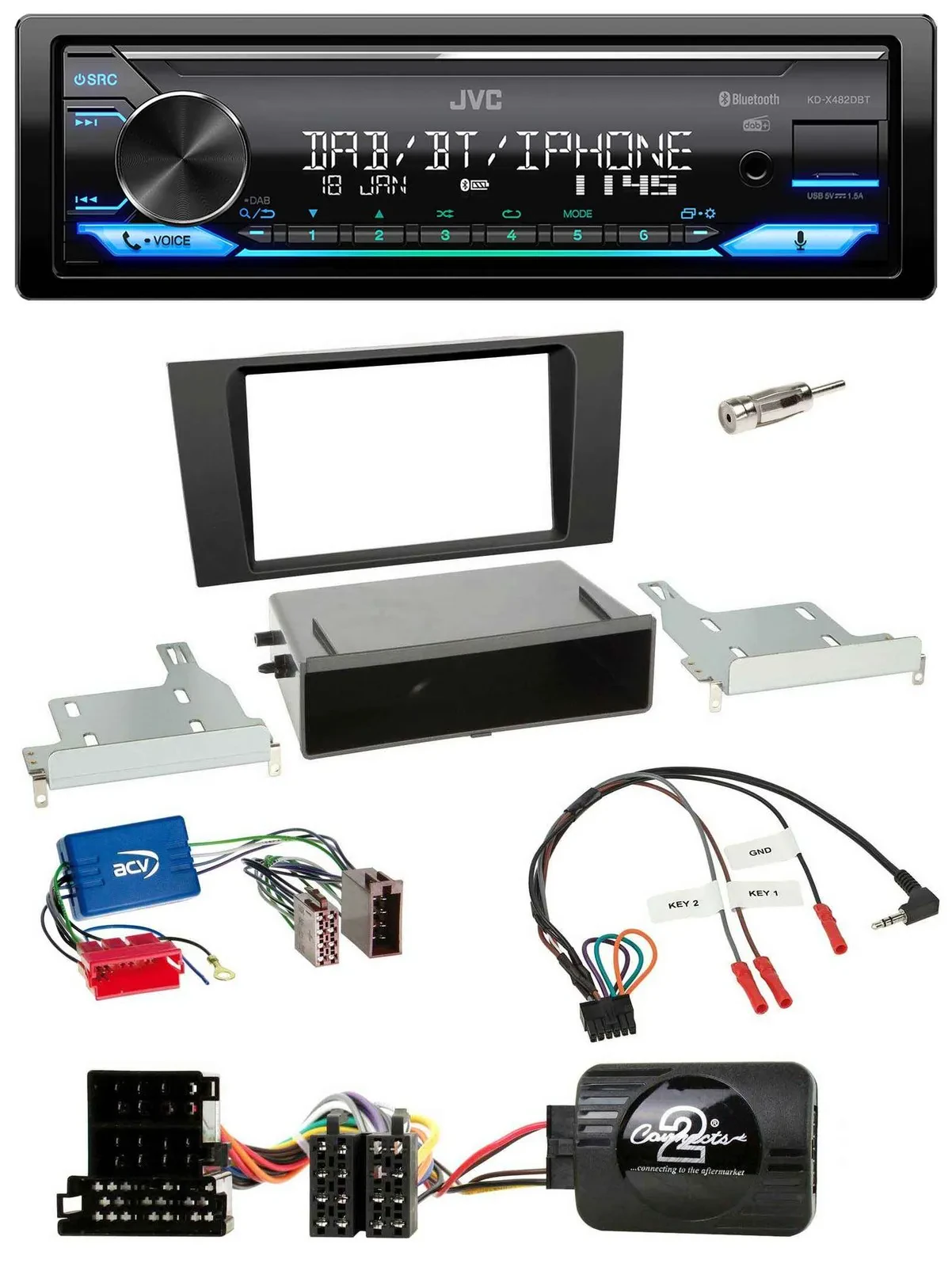 JVC Bluetooth DAB USB Lenkrad Autoradio für Audi A4 B5 1999-2001 Aktivsystem