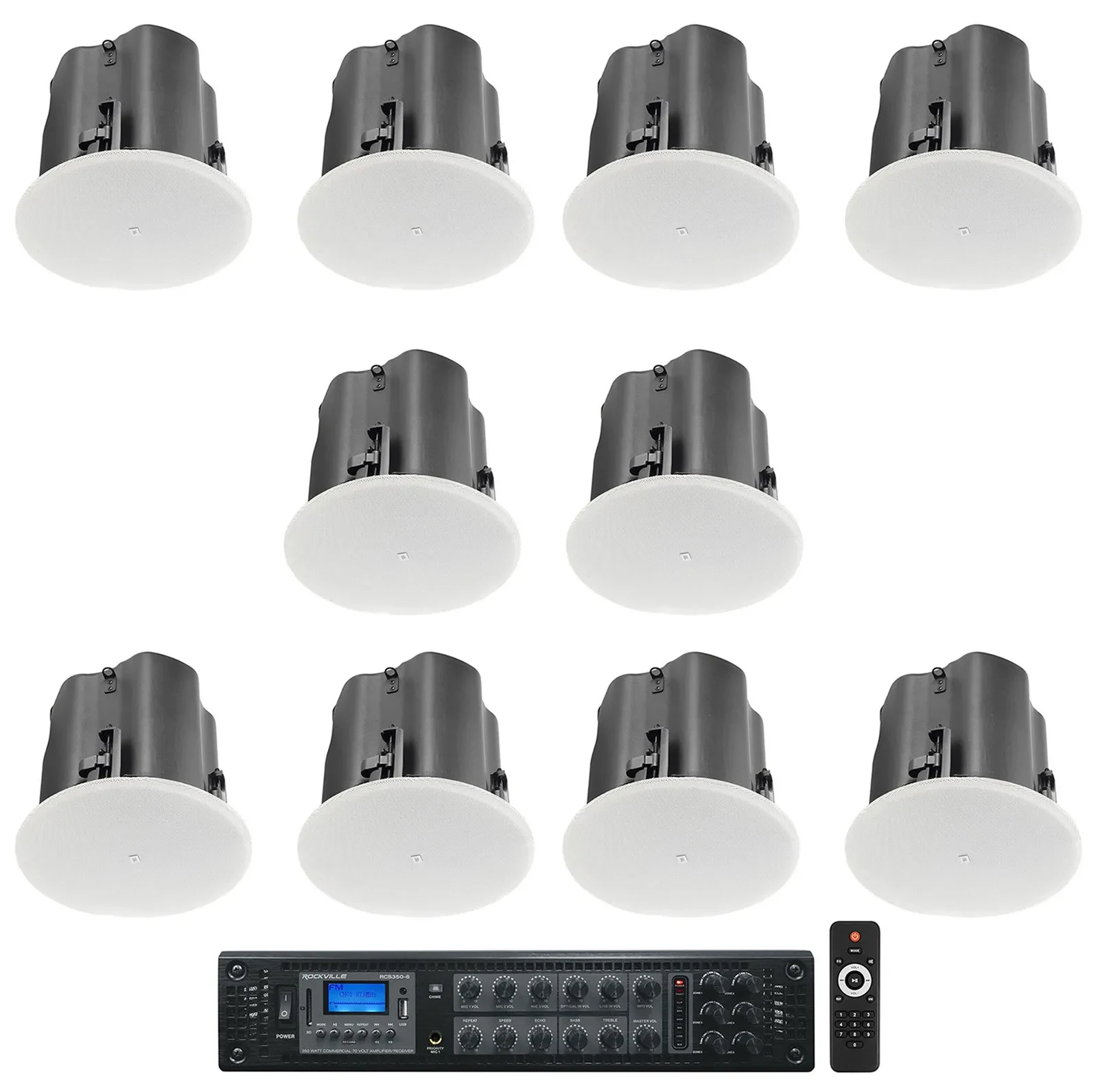 Потолочная акустика для ресторана/бара JBL Control 414C/T 4" 70V (набор, 6 шт.) с усилителем RCS350-6